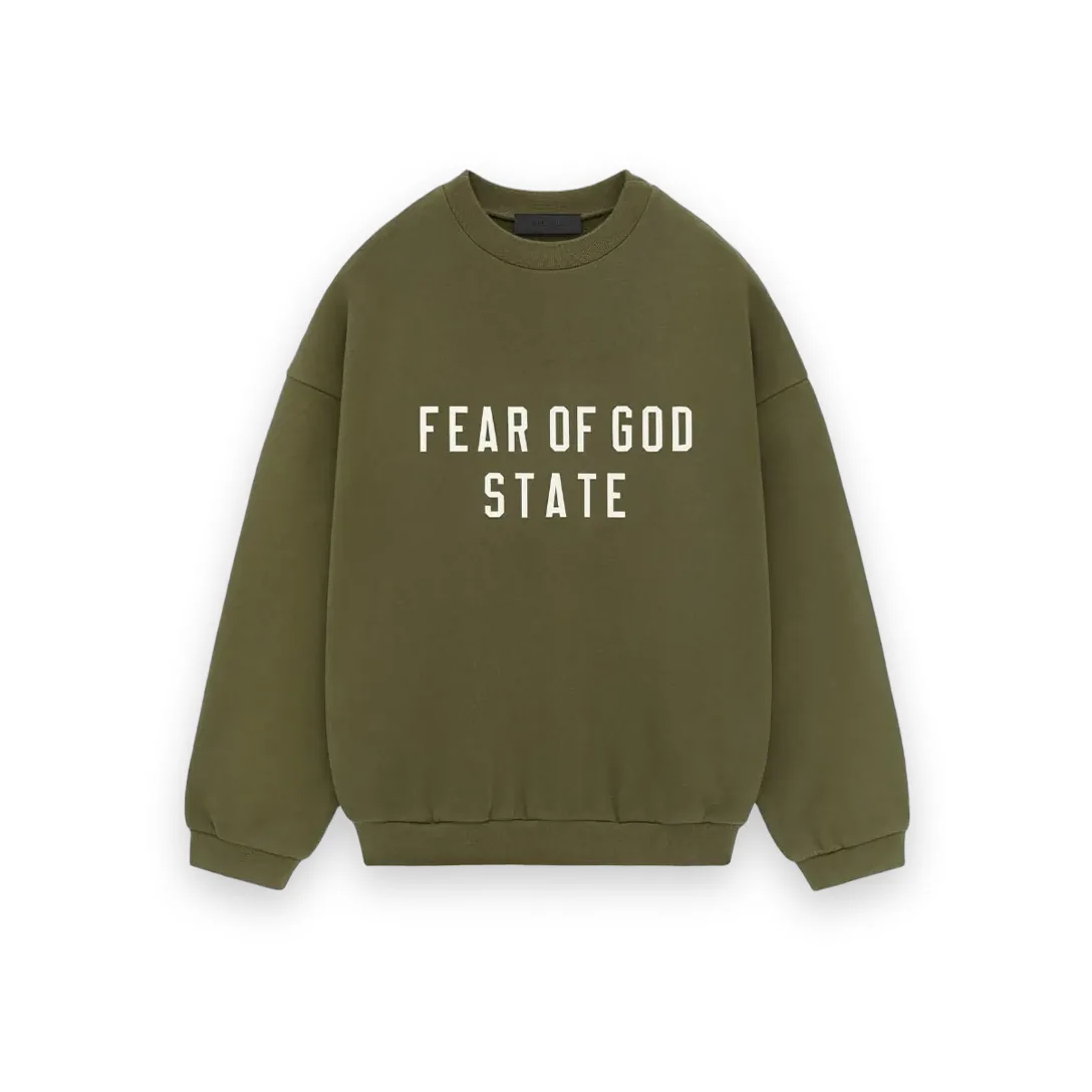 Essentials Fear Of God Fleece Crewneck Olive Green Sweatshirt 1