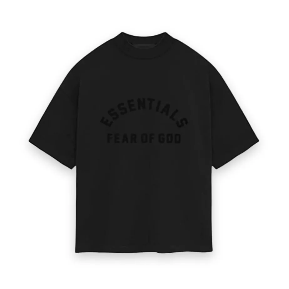 Essentials Fear Of God Flocking Black T-Shirt 1