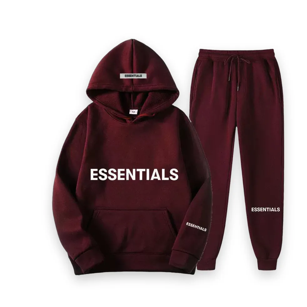 Essentials Spring Hooded Wine Red Tracksuit 1