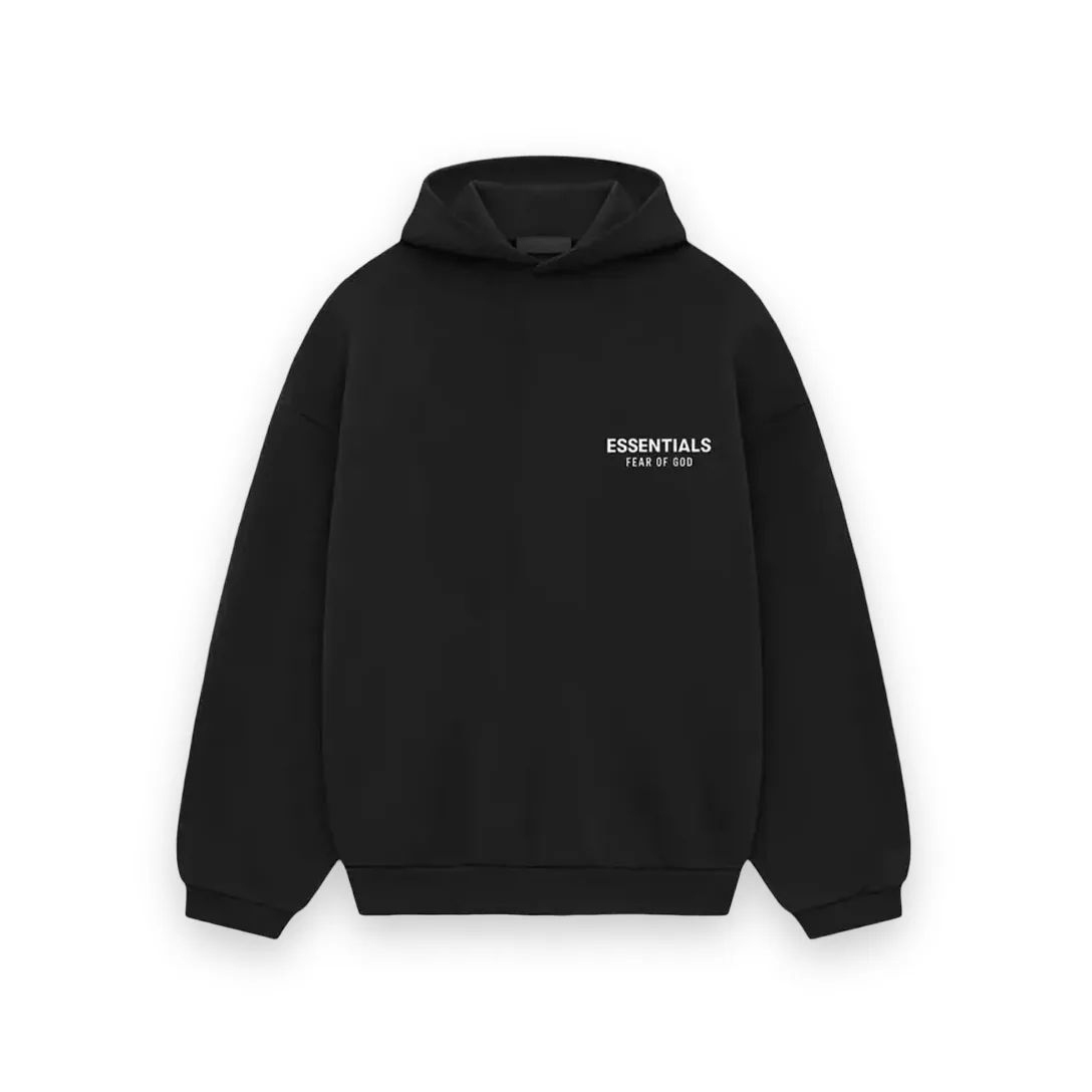 Fear Of God Essentials Classic Fit Logo Graphic Hoodie Black 1