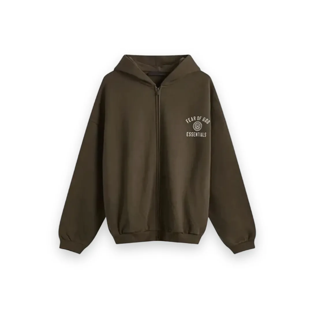 Fear of God Essentials Heavy Fleece Full Zipper Hoodie Brown 1