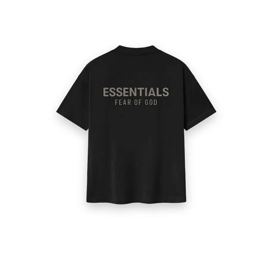 Fear Of God Essentials Logo Plaque Cotton T Shirt Black 1